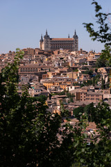 Fototapeta na wymiar View from the historical centre of Toledo and the famous Alcazar at the top; Spain.