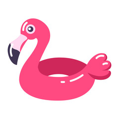 Summer swimming pool float. Inflatable circle (rubber ring, tube) in shape of pink flamingo isolated on white. © polikhay