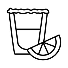 tequila shot and lemon slice, line style