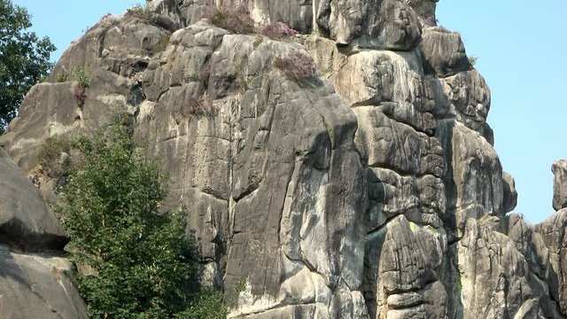 Natural monument Externsteine, middle part of the ground monument and geotope, pan from bottom to top