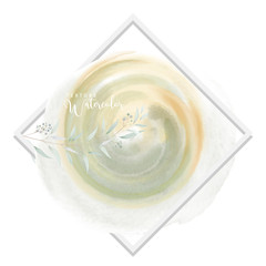 Circle green mixed yellow, leaves paint watercolor over square frame