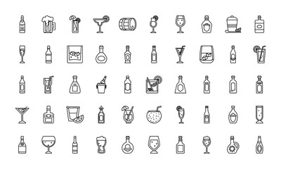 liquors icon set, line style