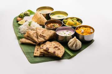 Vegetarian food thali or platter from Maharashtra, India