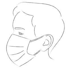 A sketch of a guy in a medical mask in profile, a portrait of a guy in an antivirus mask