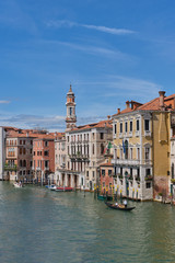 Fototapeta na wymiar Buildings in Venice, Italy. Grand canal in Venice. View from Rialto bridge