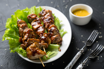 Chicken skewers with teriyaki sauce