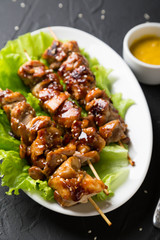 Chicken skewers with teriyaki sauce