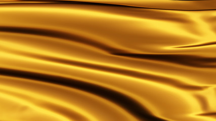 Golden silk. Beautifully laid fabric. Glamour horizontal background. High resolution.