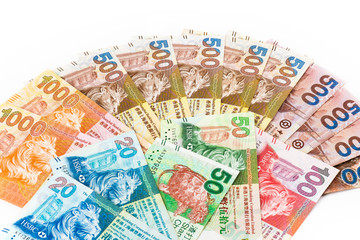 Close-up of hong kong banknotes as a background