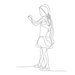 vector, isolated, sketch, continuous line drawing child girl playing