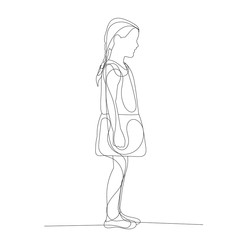 vector, isolated, sketch, continuous line drawing child girl standing