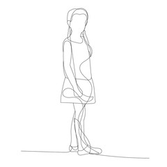 isolated, sketch, continuous line drawing child girl standing