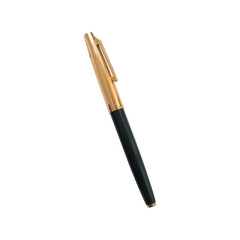 Golden fountain pen on a white background