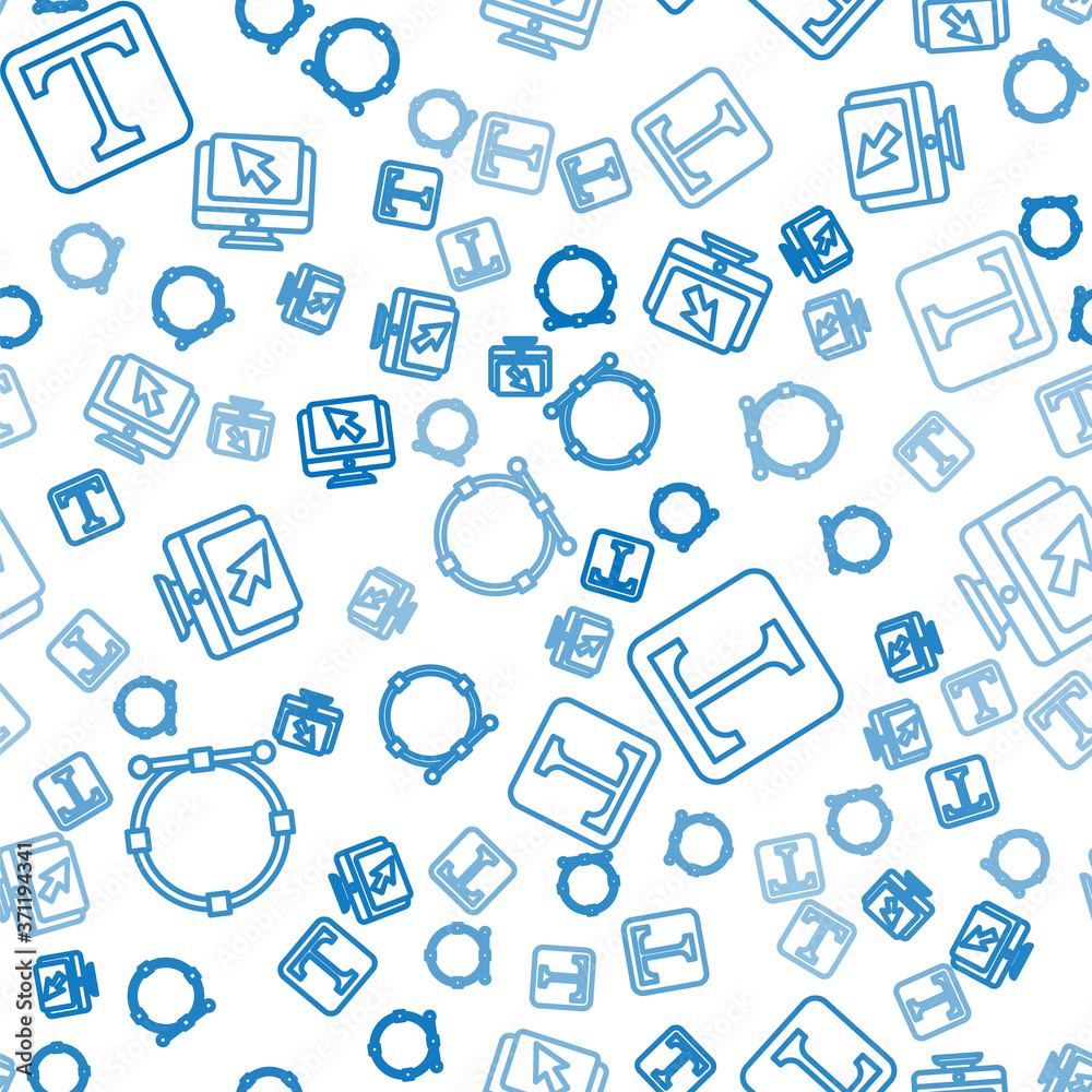Fototapete set line circle with bezier curve, text and computer monitor and cursor on seamless pattern. vector.