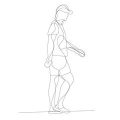  isolated, sketch, continuous line drawing of a man in a cap walking