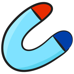 
Electromagnetic force, magnet icon in doodle style  
