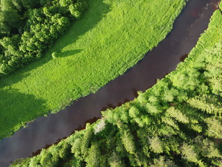 top view, river flows, aerial photography