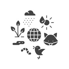 Ecosystem black glyph icon. Sustainable biodiversity and animal friendly environment. Sign for web page, app. UI UX GUI design element