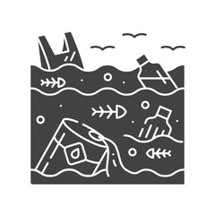 Water pollution black glyph icon. Environmental problems. Sign for web page, app. UI UX GUI design element