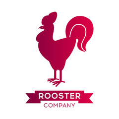 Vector logo with rooster silhouette isolated on white.