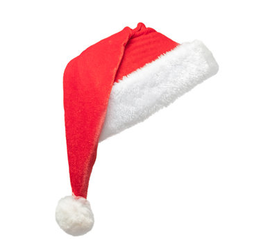 Christmas Santa hat isolated on white background with clipping path. for decoration wearing on the person's head, side view