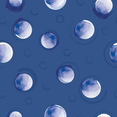 Vector painted sky, moons blue seamless pattern