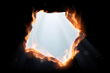 Fire paper hole with light effect - obrazy, fototapety, plakaty