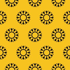 Seamless pattern Sunflowers isolated on yellow background.