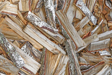 Top view of a pile of birch firewood
