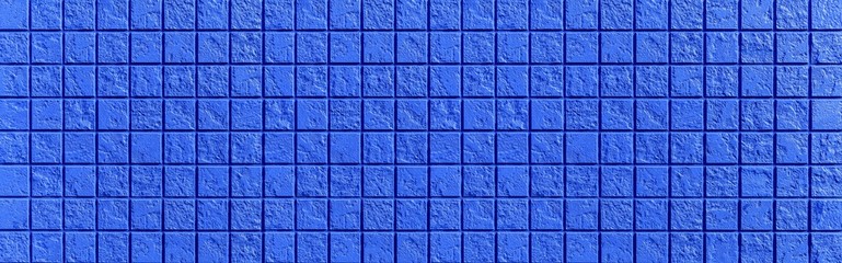 Panorama of Blue mosaic wall tile pattern and seamless background