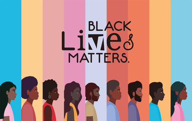 Black women and men cartoons in side view with black lives matters text design of Protest justice and racism theme Vector illustration
