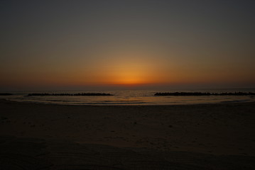 Beautiful orange sunset on the beach, Japan