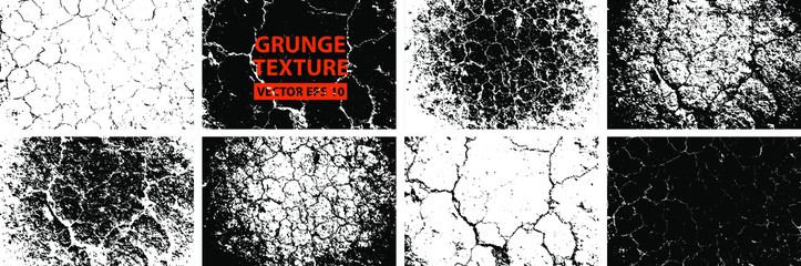 Dry soil texture. Cracks background. Grunge texture. Grunge black and white vector overlay. Grungy grainy surface.