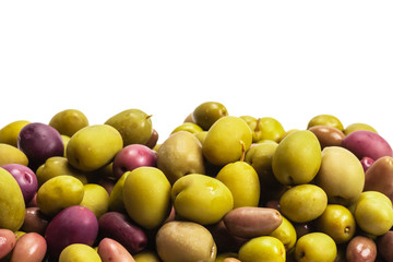 Tasty mix olives background.