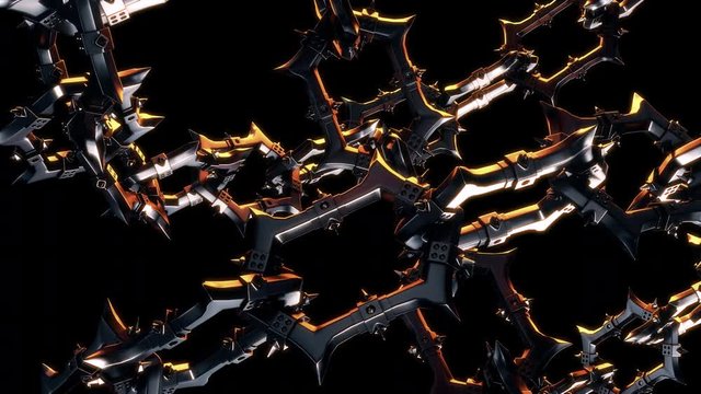 Spiky Metal Chain VJ Loop is a motion graphics clip featuring demonic chains with spikes and hell glow. This video is perfect for VJ thematic sets, metal and gothic festivals, Halloween rave parties a