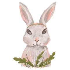 Cute gentle field wild rabbit. for printing on a poster, postcard, clothing and fabric.