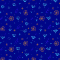geometric seamless pattern with blue flowers
