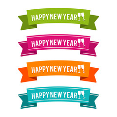 Colorful Happy new Year ribbons on white Background.