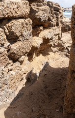 Remains  of the old ruins of the - Turris Slinarum - Salt Tower fortress near to Jisr Ez Zarqa arab village. Located near the Atlit city in northern Israel