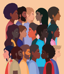 diversity group of women and men cartoons design, people multiethnic race and community theme Vector illustration