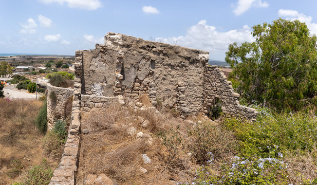 Remains  of old ruins of Kafarlet fortress. It was the property of Lords of Caesarea, then became the property of the Hospitallers. Captured by Baybars in 1291. Near the Atlit city in northern Israel
