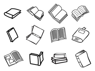 Hand drawn books icon illustrations set