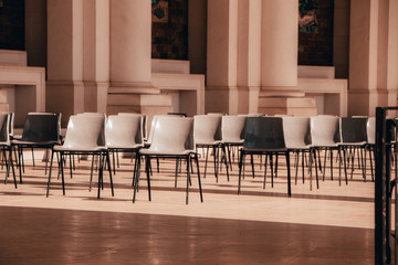 Empty chairs in Fatima's Sanctuary