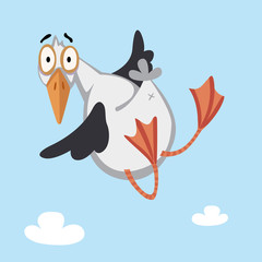 Сute seagull flies, character illustration