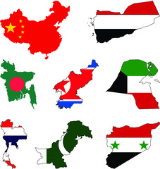 maps of asian countries with flags