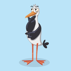 Сute seagull stands, character illustration