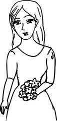 vector cartoon woman holding flowers