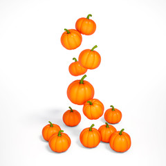 Halloween pumpkin floating on the ground with white background 3d rendering. 3d illustration pumpkin for celebration Halloween event template minimal style concept.