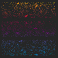 Christmas winter vector background with children. Kids vacation and sport.