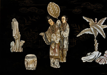 Panel decorated with carved mother of pearl